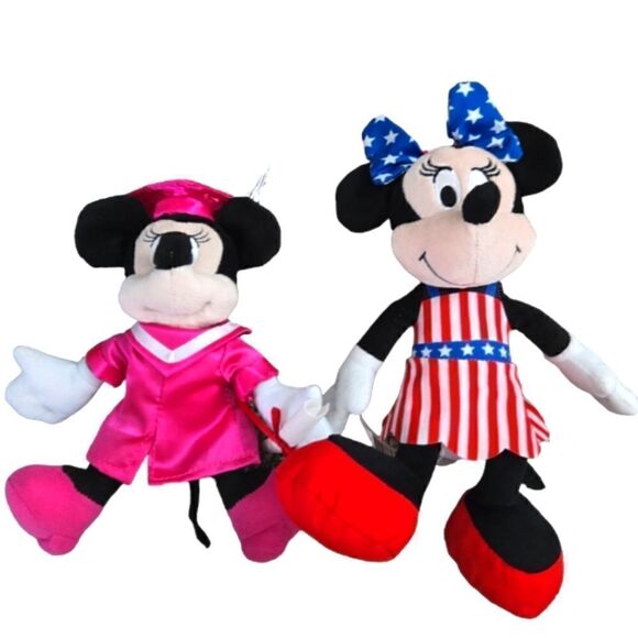 Disney Other - EC DISNEY STUFFED PATRIOTIC MINNIE AND GRADUATION MINNIE MOUSE SET OF TWO